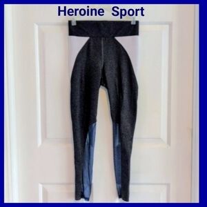 Heroine Sport Gray leggings blue mesh insert Yoga Athletic Athleisure Wear Mediu